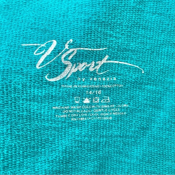 V by Venezia Sport Turquoise Embroidered Cotton Hoodie - Picture 10 of 10